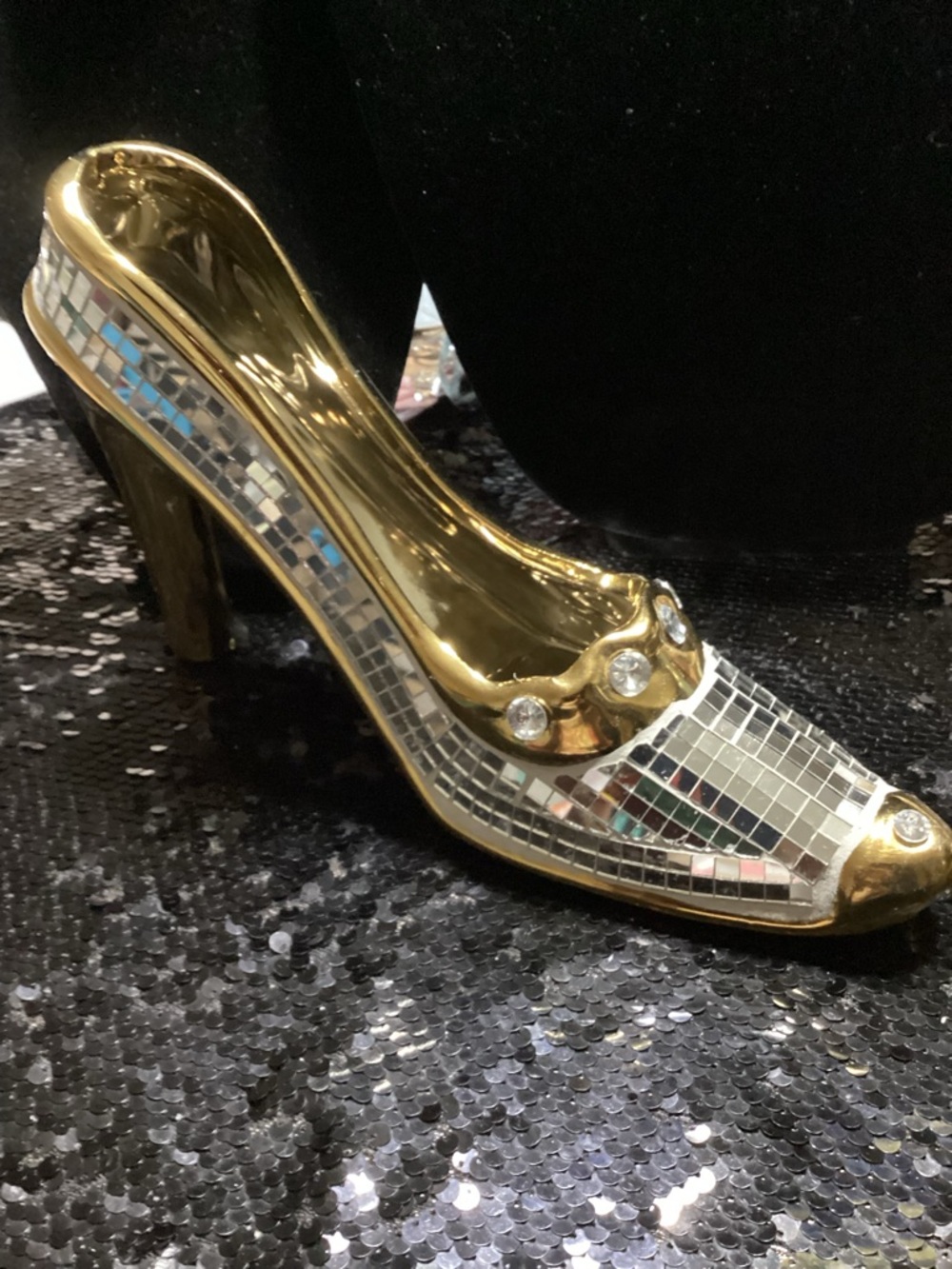 Gold and Silver Ceramic and Tiles High Heel Decorative Shoe